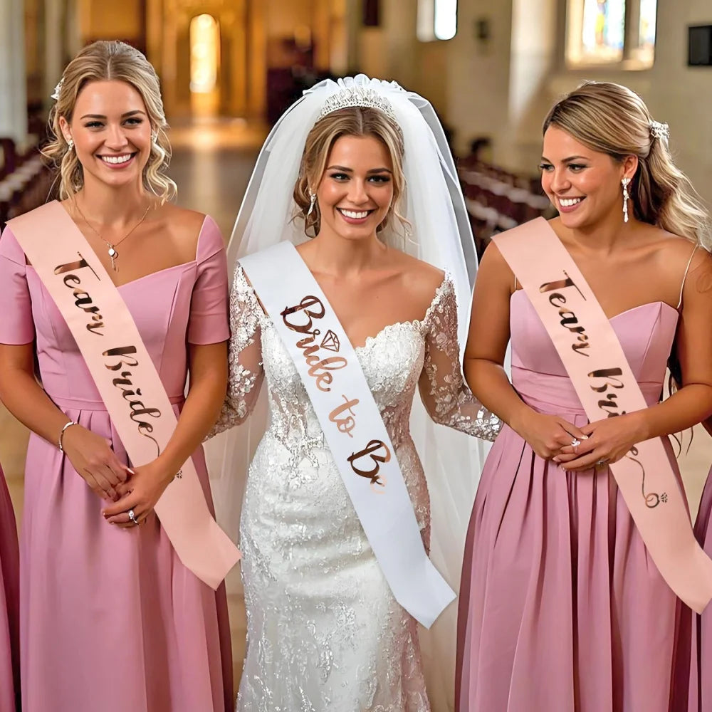 1Set Rose Gold Team Bride To Be Satin Sash Bachelorette Party Decoration Girls Hen Party Wedding Bridal Shower Decor Supplies