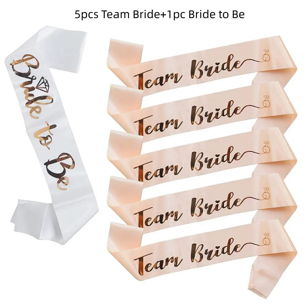 1Set Rose Gold Team Bride To Be Satin Sash Bachelorette Party Decoration Girls Hen Party Wedding Bridal Shower Decor Supplies