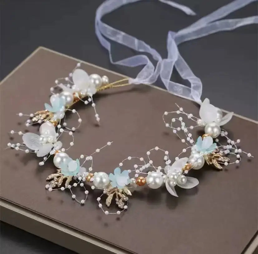Wedding Accessory Bride Crown Hair Crystal Jewelry Tiara With Pearls Flowers Wedding Crown Floral Pearl Bridal Headband